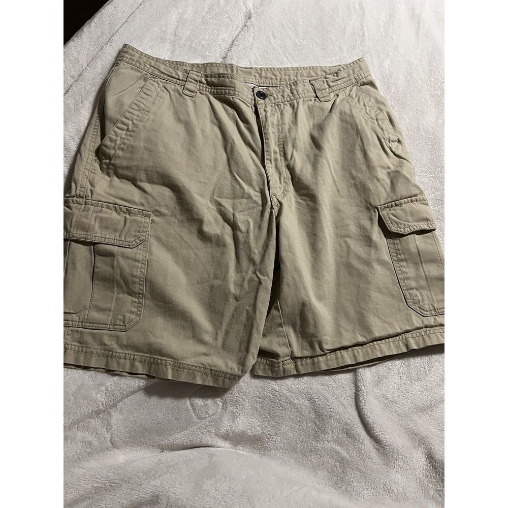 Columbia Cargo Shorts Men's 36 10 Inch Inseam Beige Khaki Hiking Outdoor Cotton